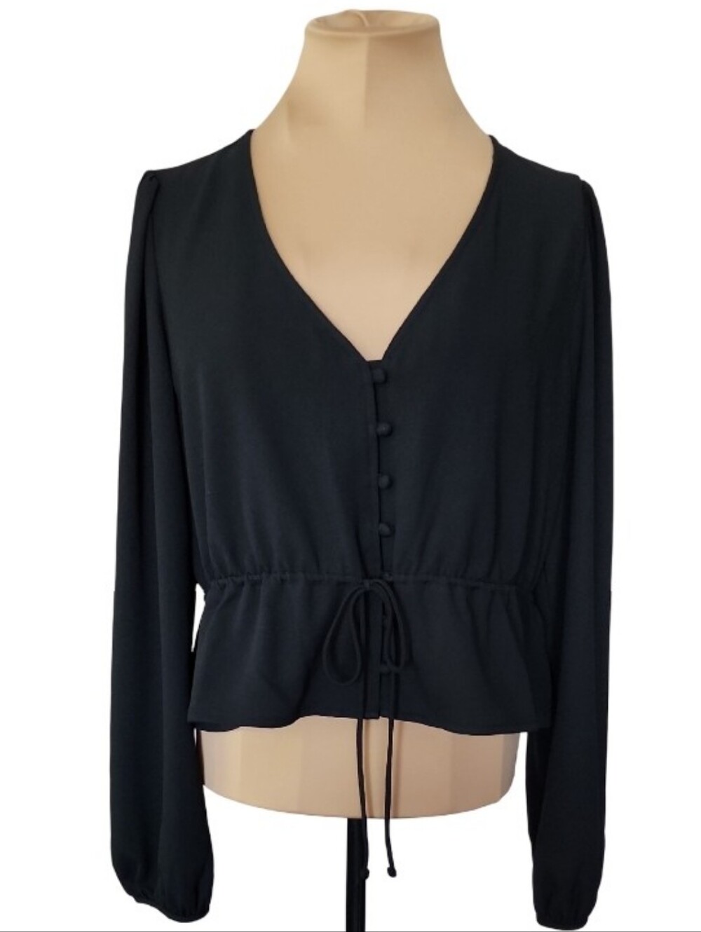 Levi's Lisa Go Out Top NWT Black Peplum Blouse Puff Sleeve Tie Front Medium Goth
